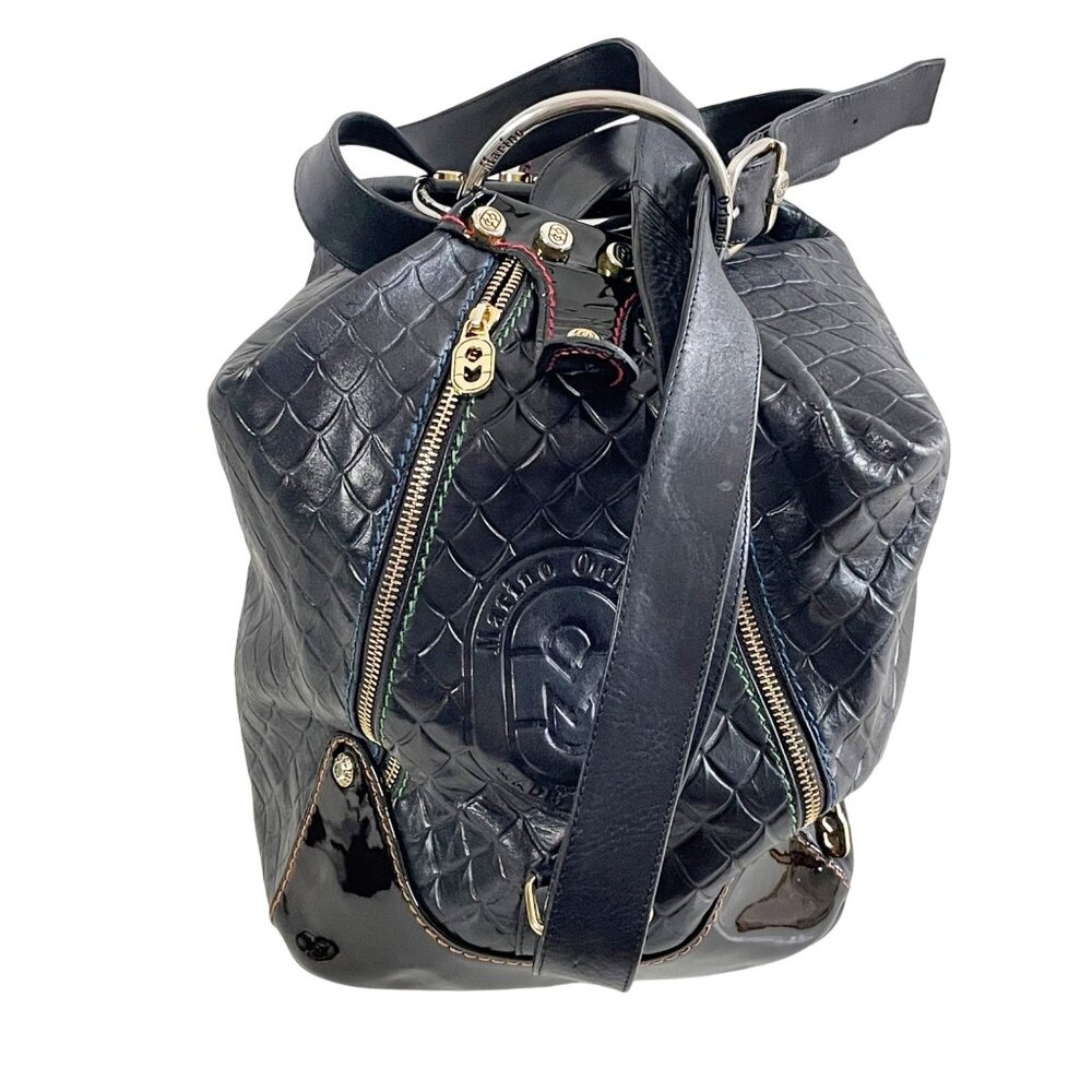 Marino Orlandi Italian Embossed Black Leather Sling Convertible Bag - Picture 9 of 11